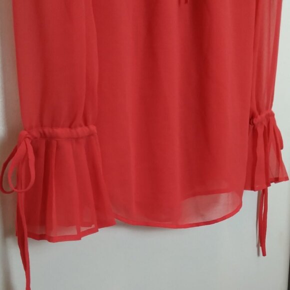 Romantic Red Ruffled Collar Long Sleeve Banded Pleated Cuff Flowy TunicTop SzS - Picture 6 of 11